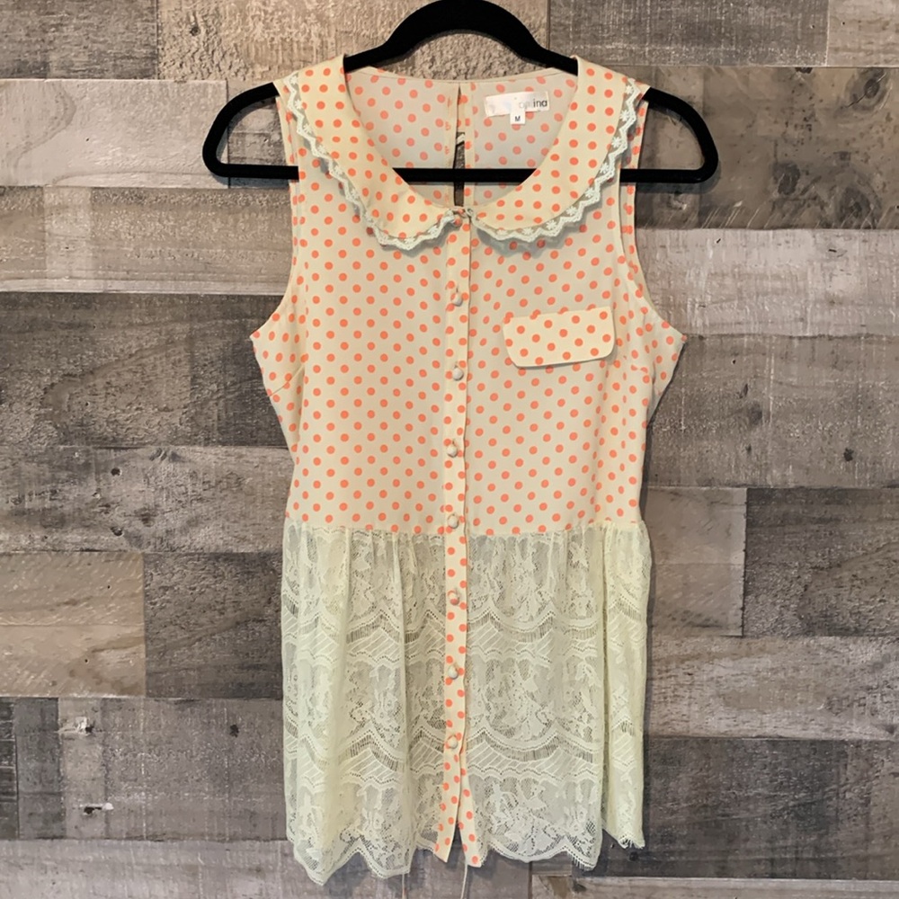 Aniina Sleeveless Polka Top with Peter Pan collar Size M - Picture 14 of 16